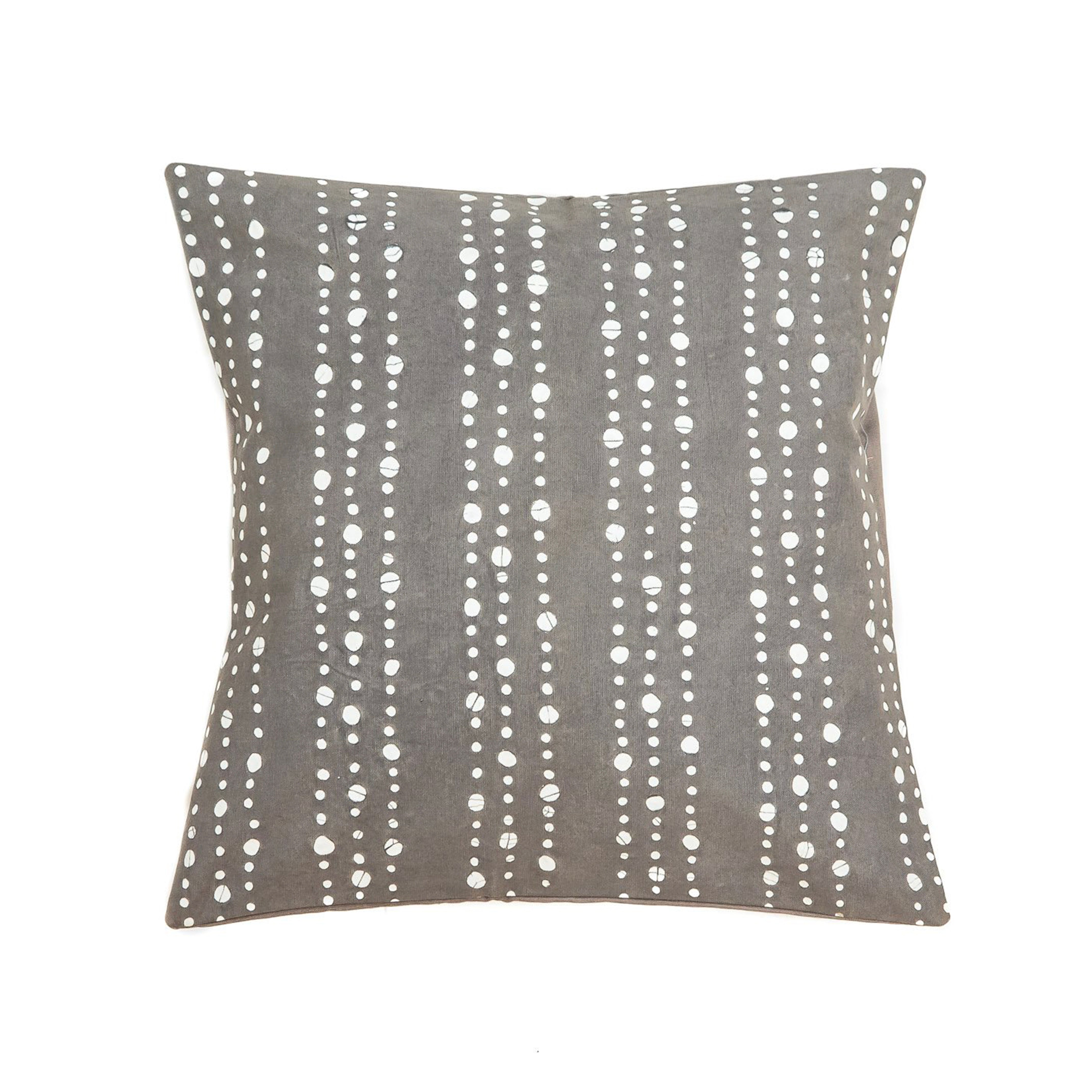 Beautiful grey cushion cover adorned with delicate dotted patterns, made in Africa.