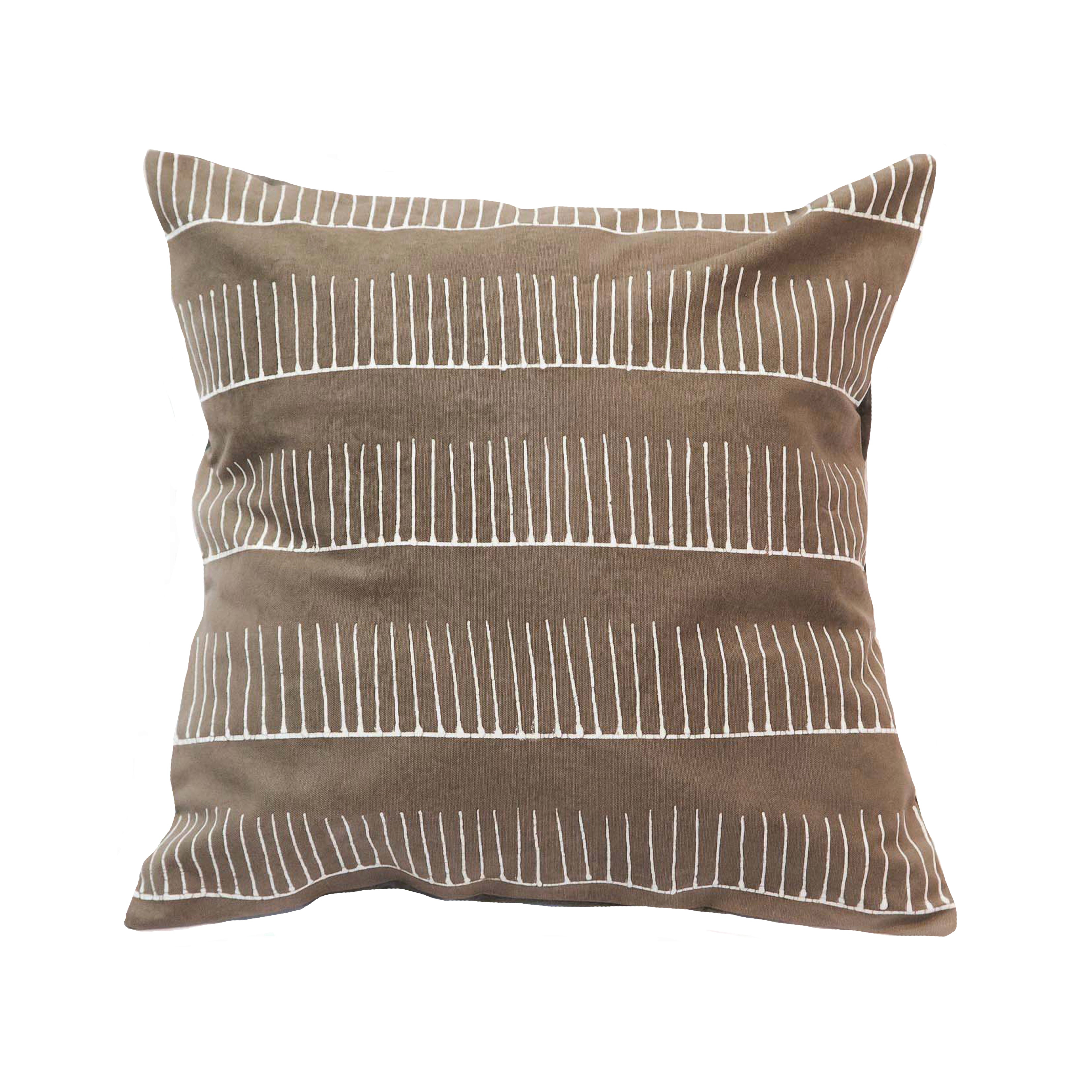 Dark taupe cushion cover adorned with beautiful linear patterns made from 100% cotton.