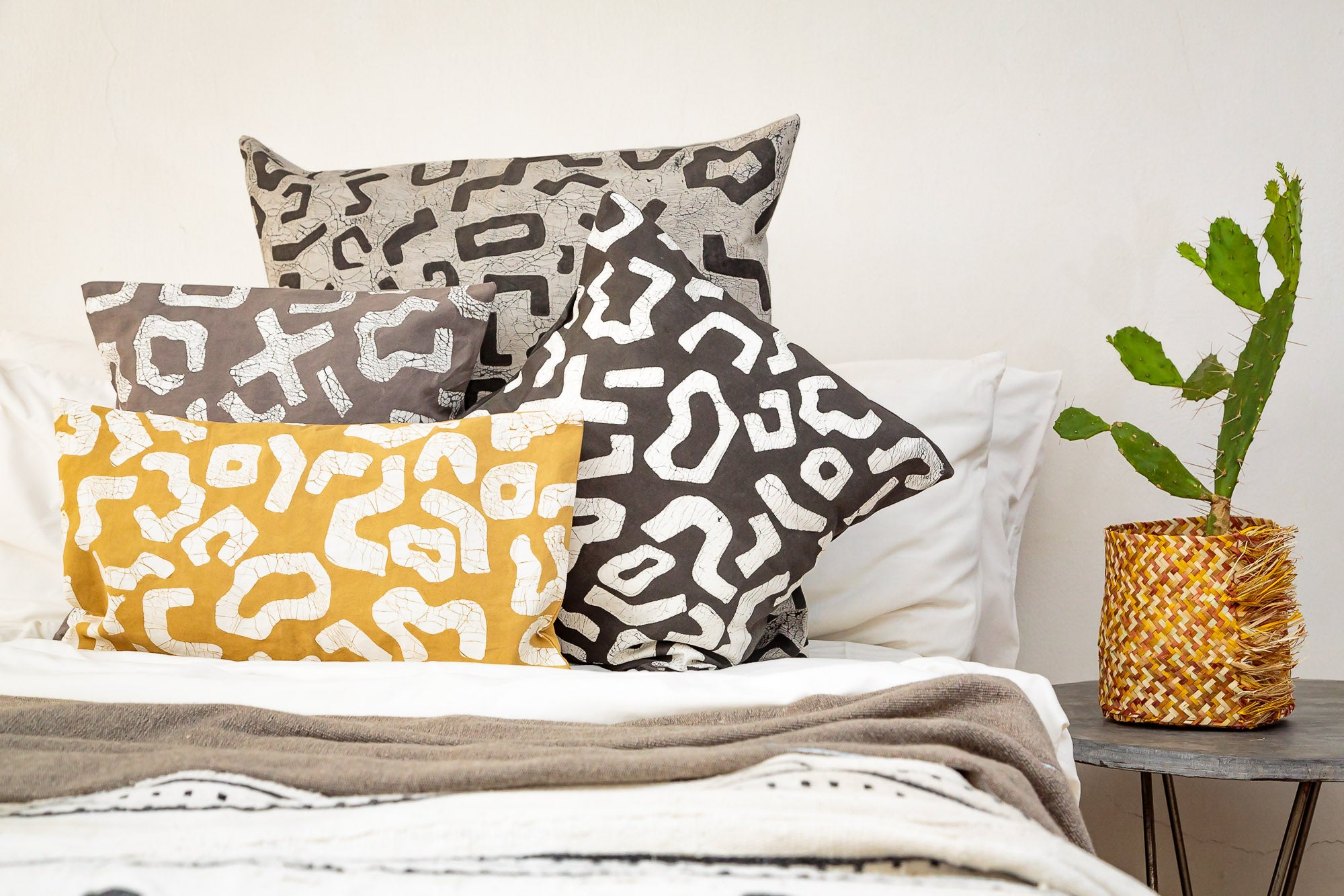 Rustic African Inspired Pillow Covers In Charcoal and Taupe