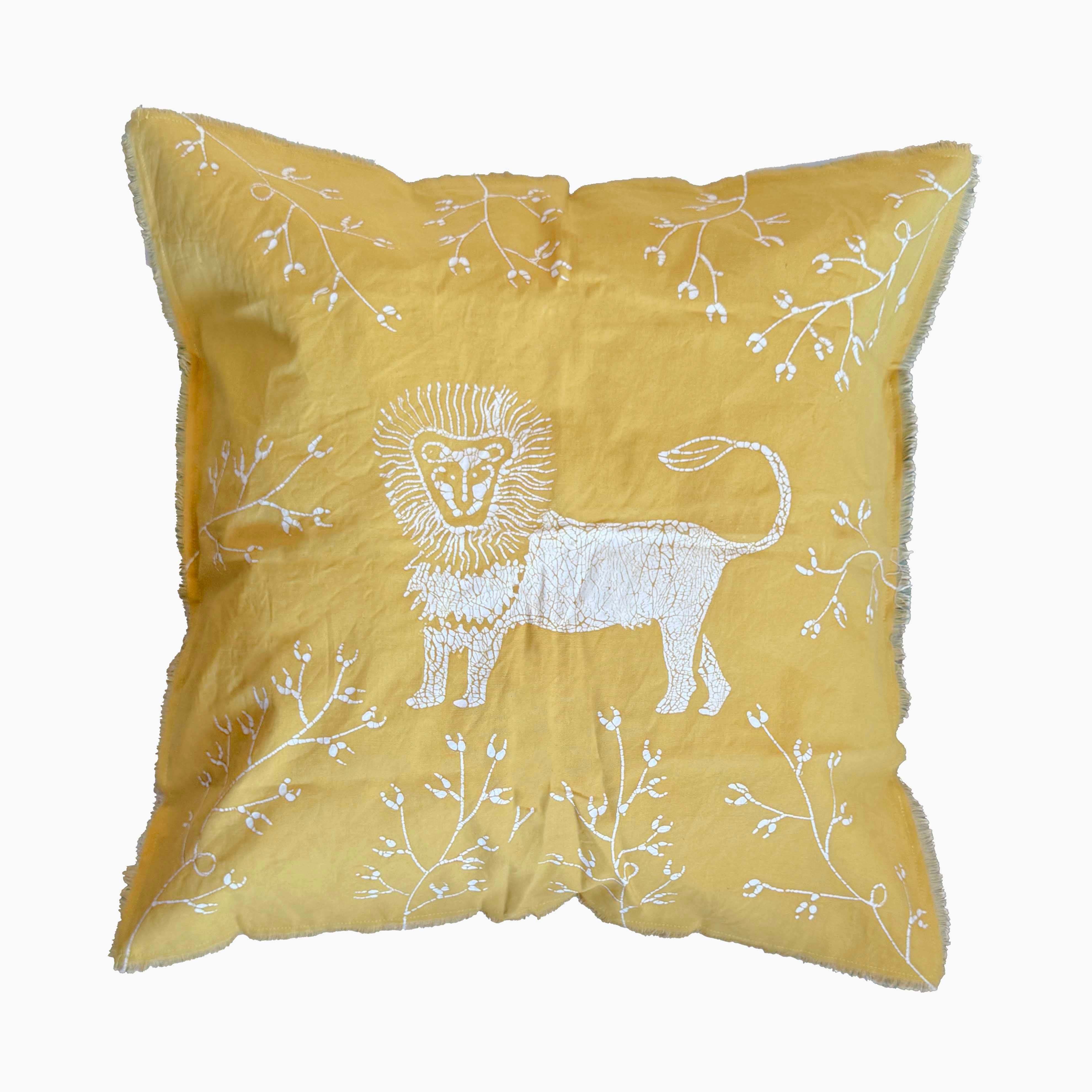 Zobisika Lion Cushion Cover In Mustard