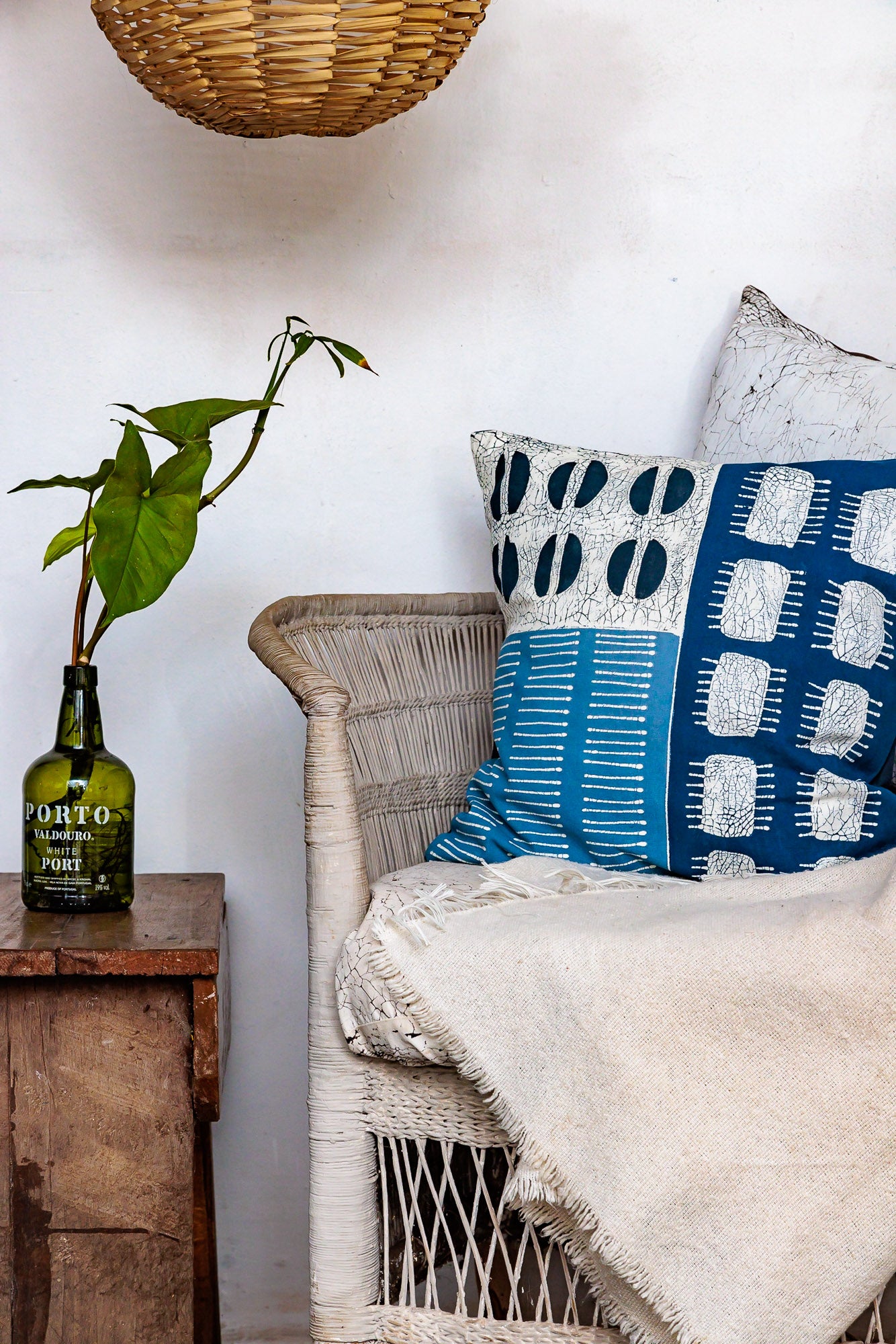 Batik pillow cover in blue patchwork patterns