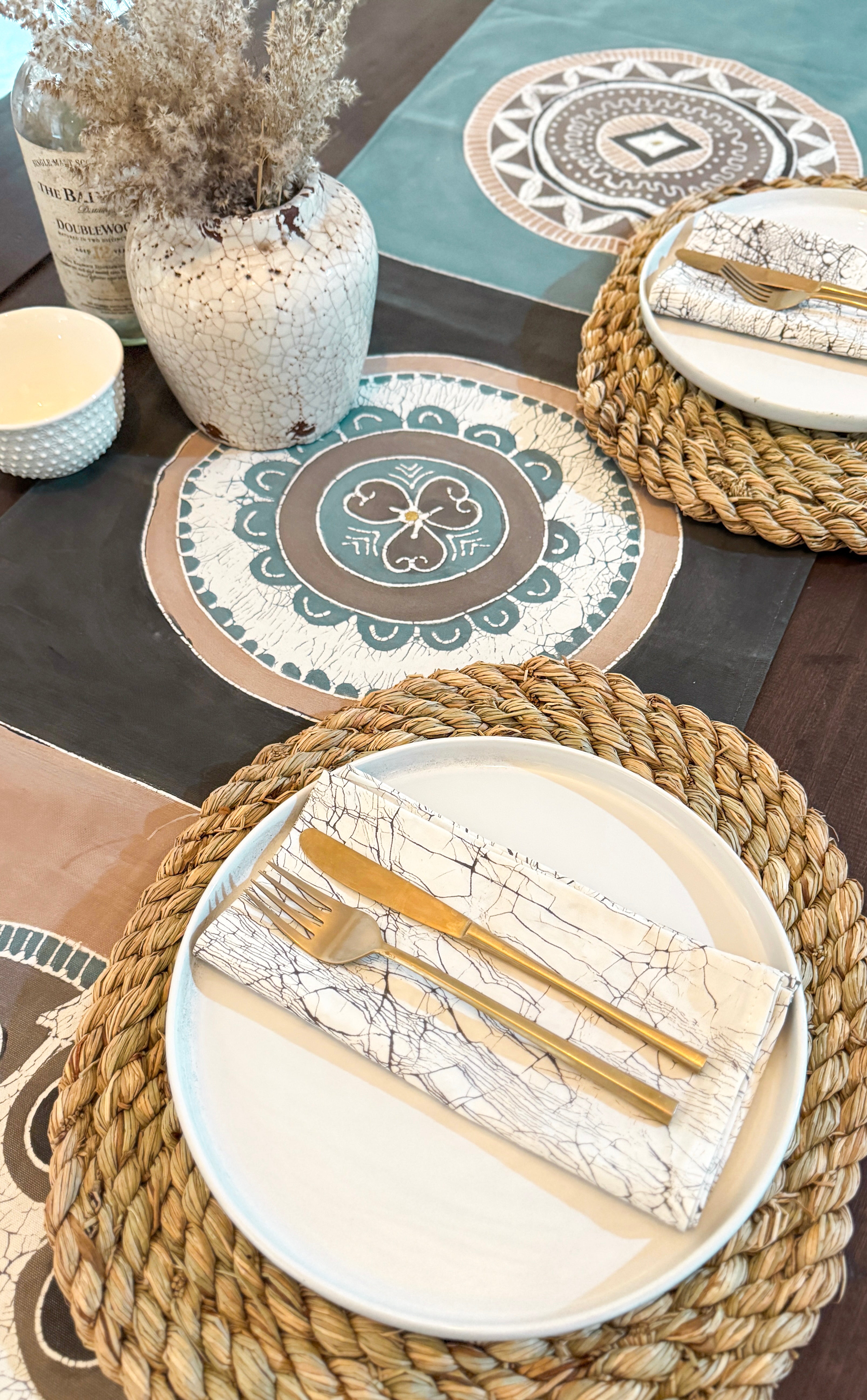 IMPERFECT SALE 17 : African Circles Teal Table Runner