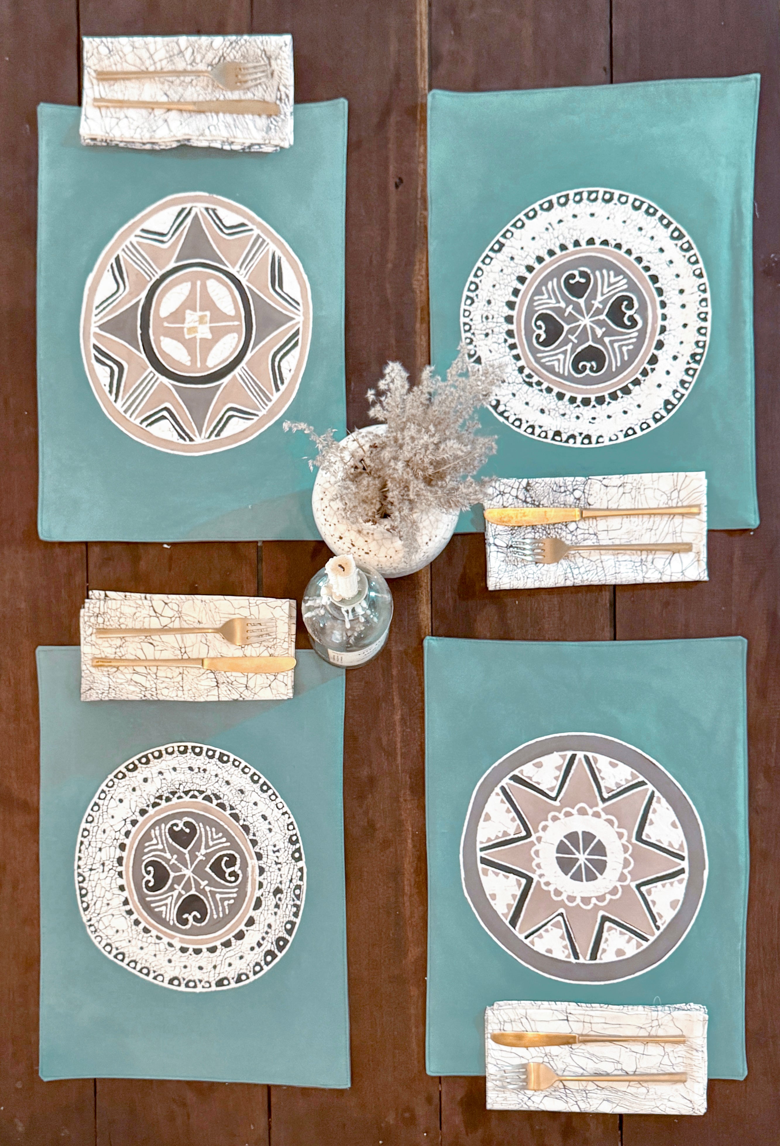 African Circles Teal Collection Table Mats