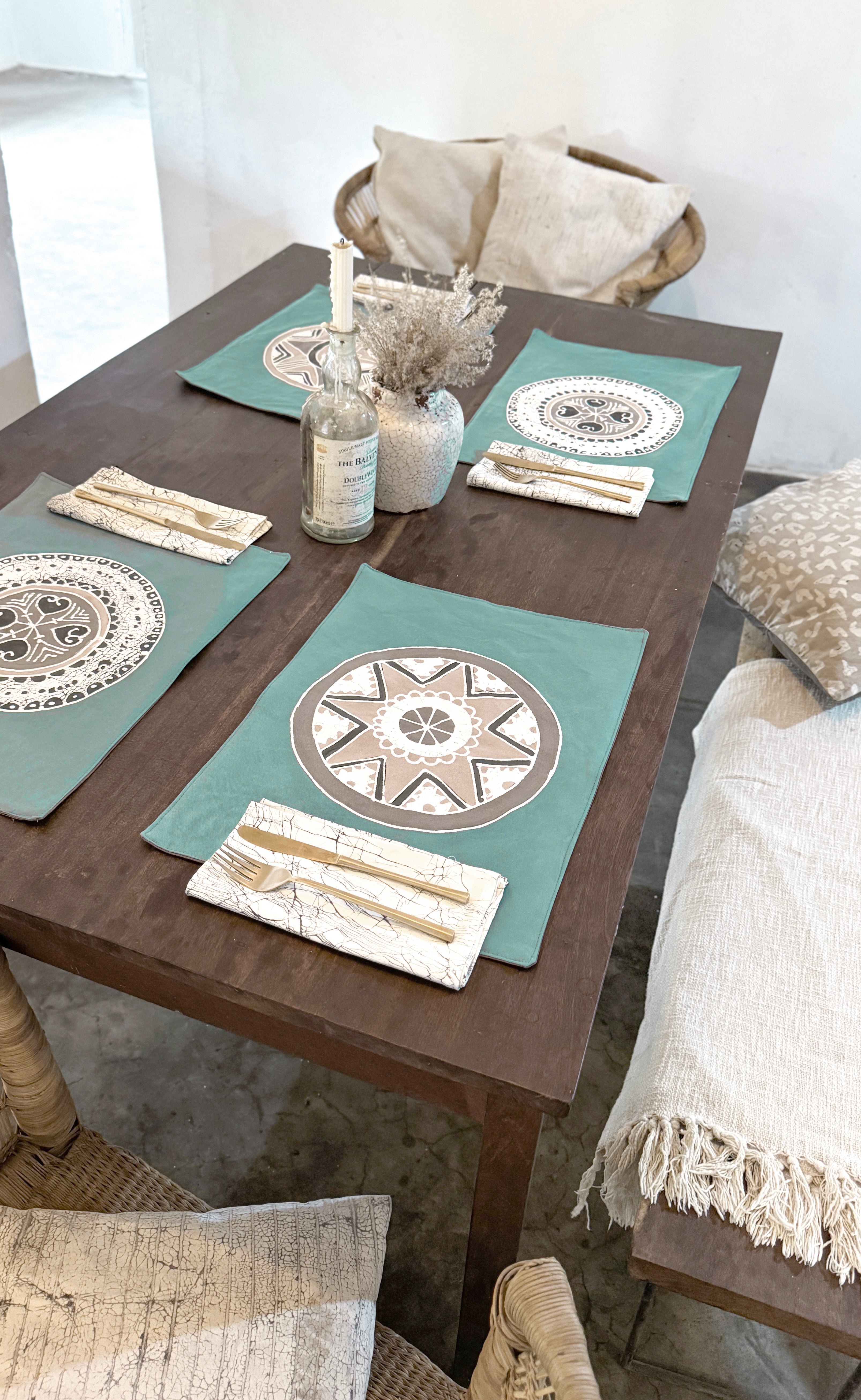 African Circles Teal Collection Table Mats