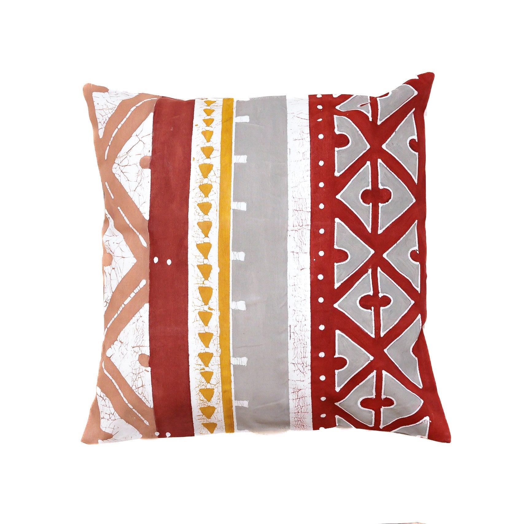 Handcrafted Moroccan repeat pattern warm colored pillow cover, adding exotic flair to your decor.