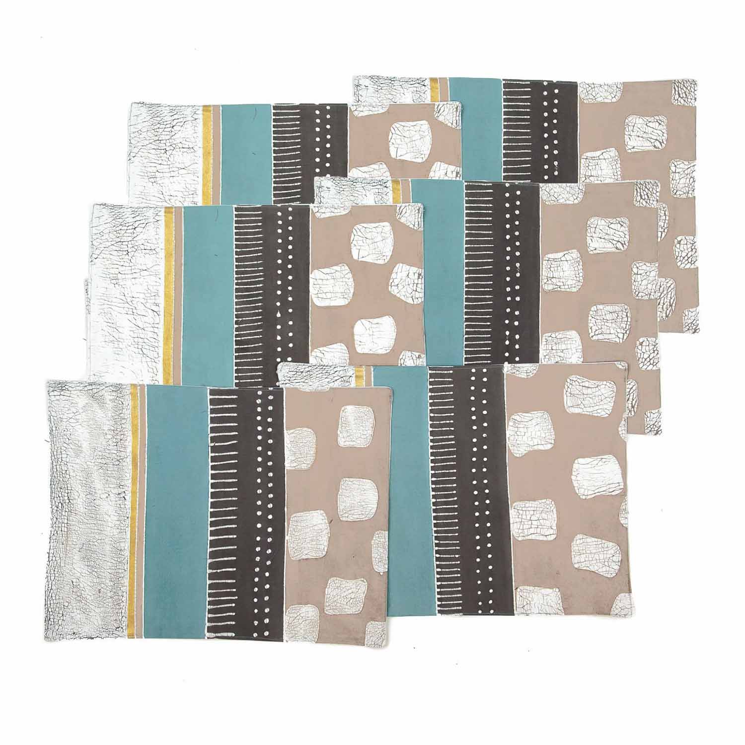 Boho Teal Multiprint Table Mats - Beige, charcoal, teal patterned table mats!