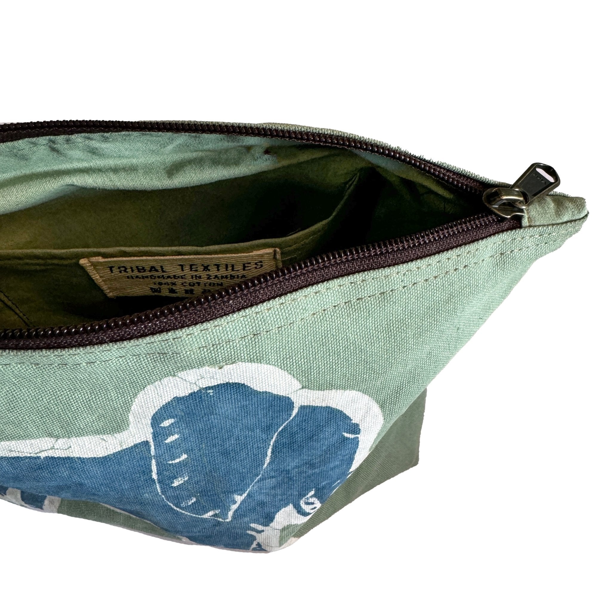 Children s Elephant Print Green Blue Wash Bag TRIBAL TEXTILES