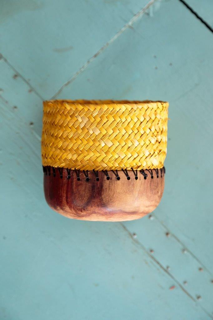 The perfect mustard yellow hand woven pot, adorned with African beauty and hinds of inspired patterns.