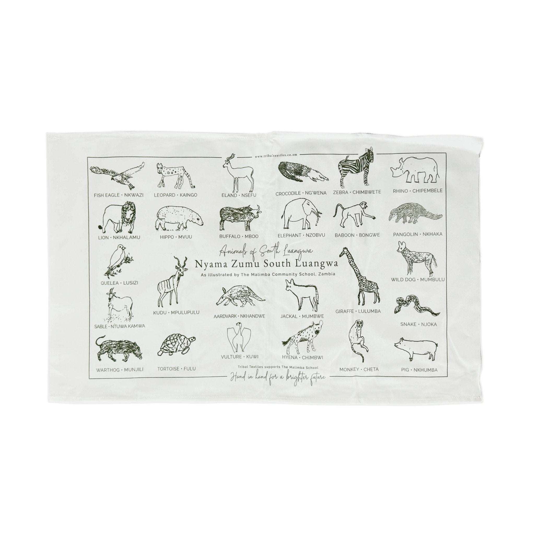 Kids' drawing tea towel supporting education in Zambia, handcrafted.