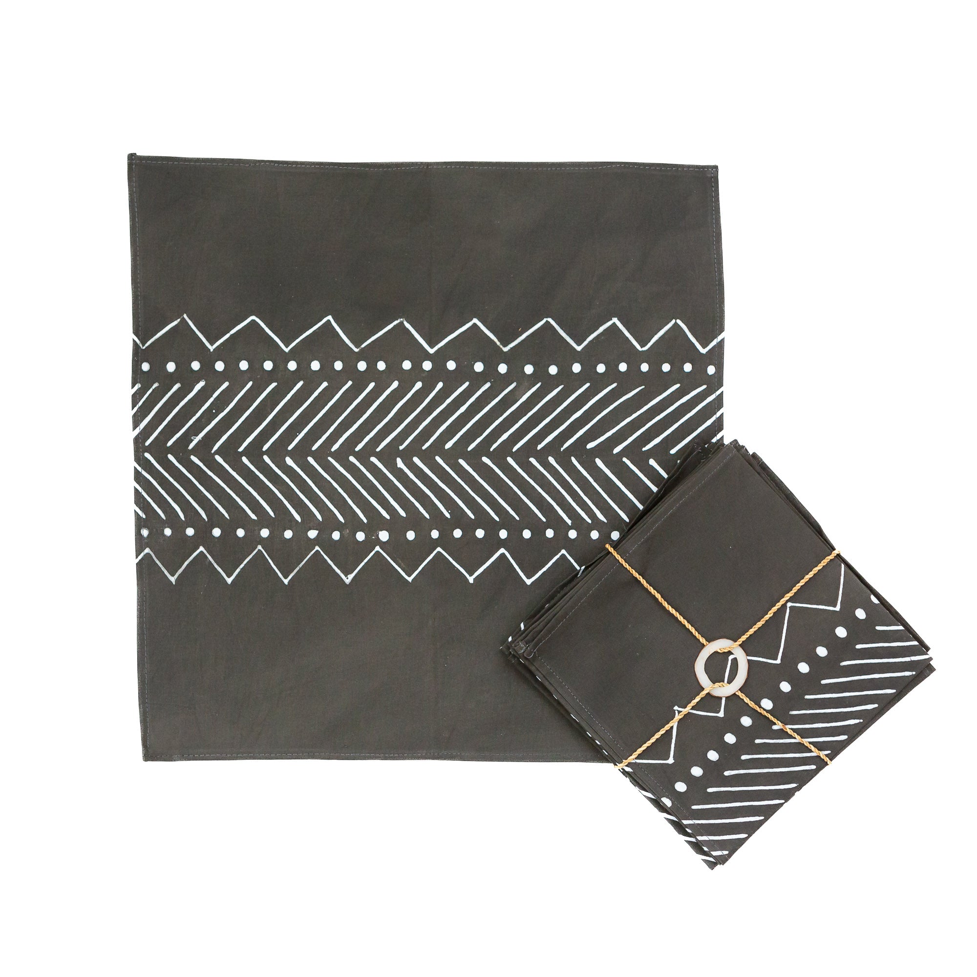 Matika Black Linear Napkin Set - Handmade by TRIBAL TEXTILES - Handcrafted Home Decor Interiors - African Made