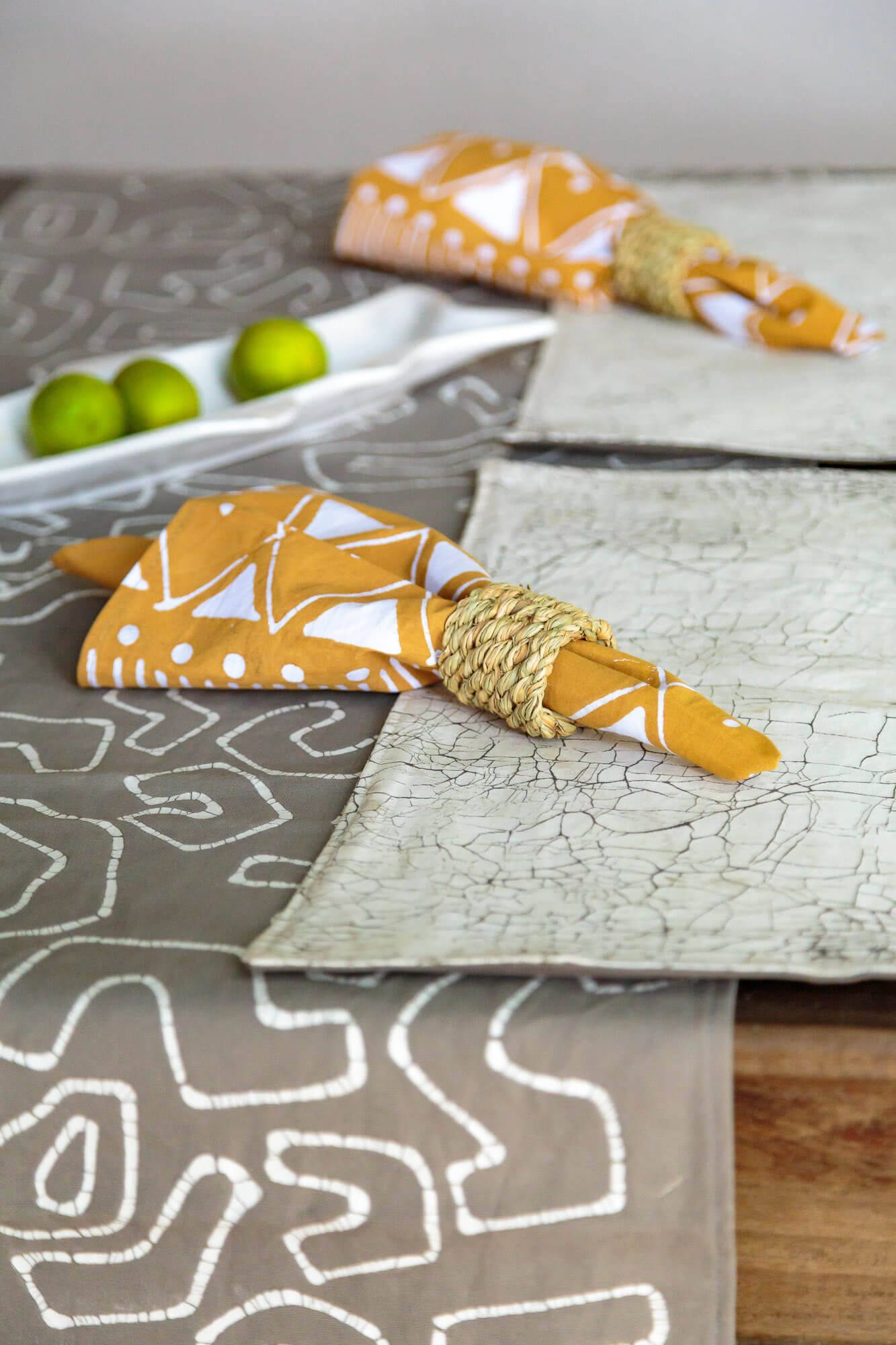 African ethically made mustard yellow napkins, the perfect shade to brighten your kitchen tables!