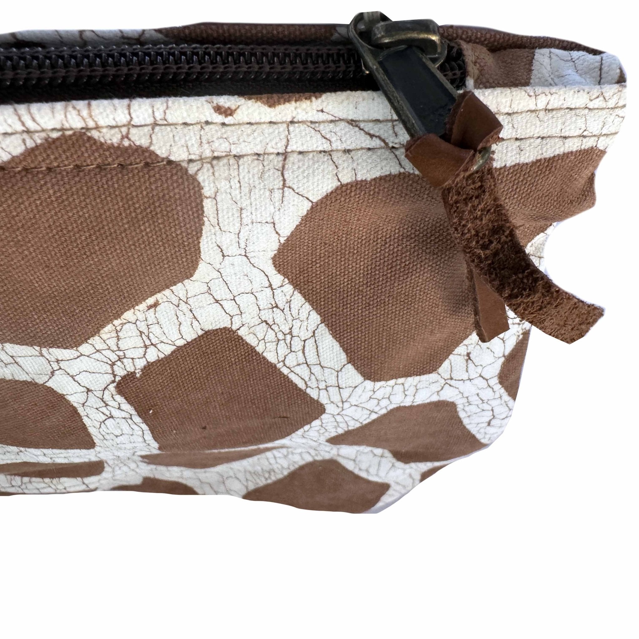 Sustainable home decor Giraffe print wash bag, with zip and internal pocket.