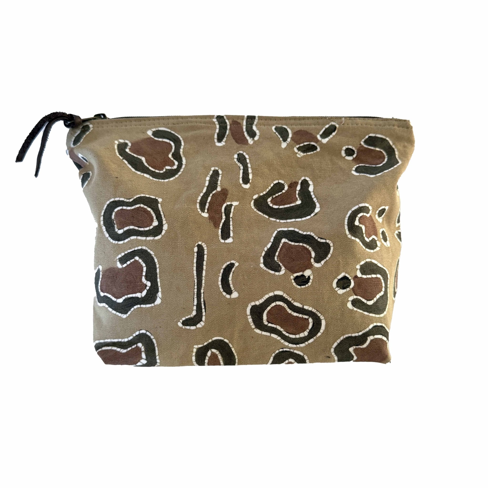 Leopard print ethically handcrafted travel wash bag.