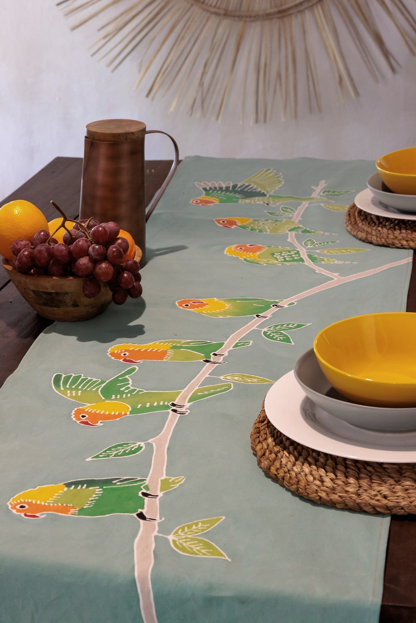 African made green table runner, made on 100% cotton with natural dyes and a zero waste process.