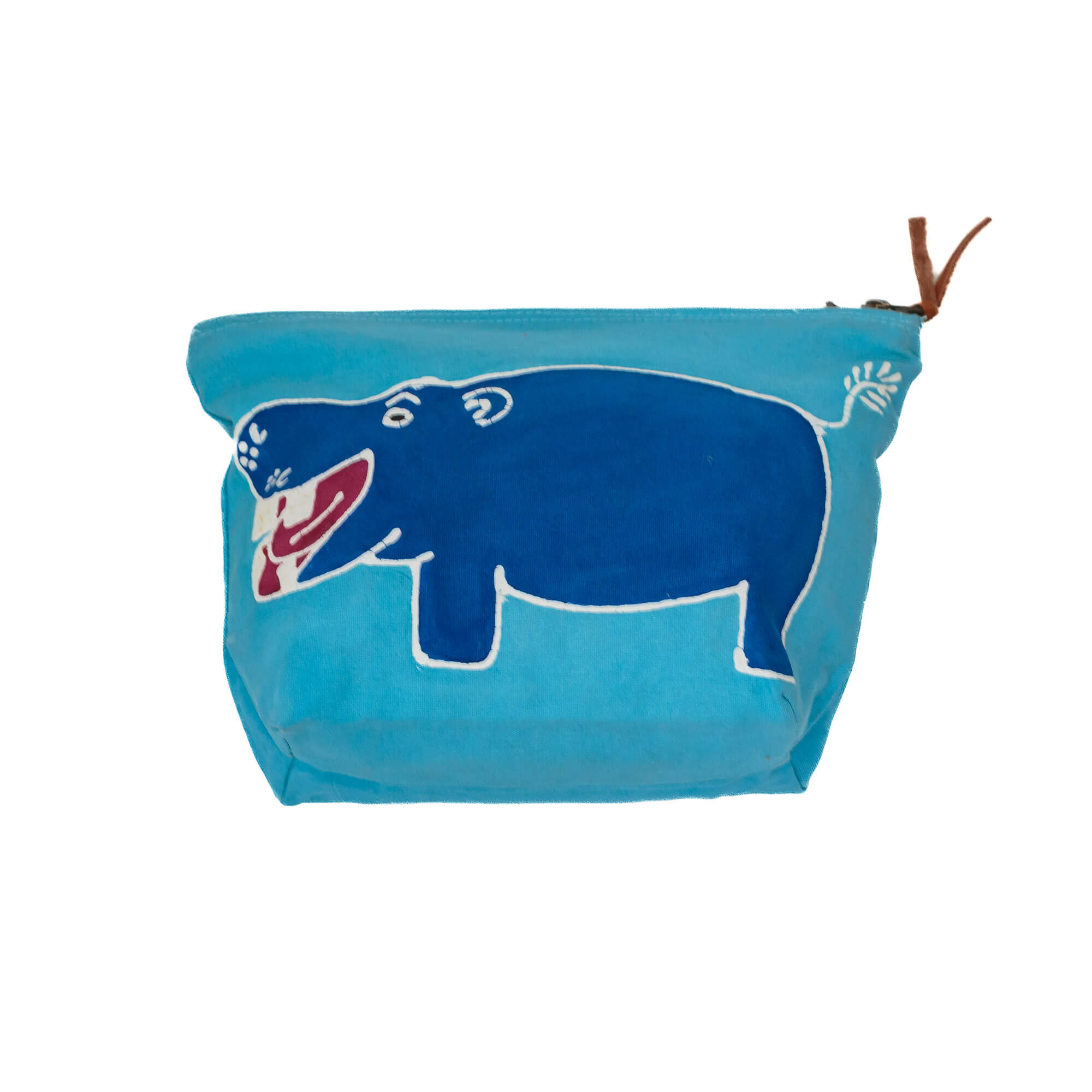 The perfect light blue hippo wash bag, to bring fun into traveling with your kids necessities.