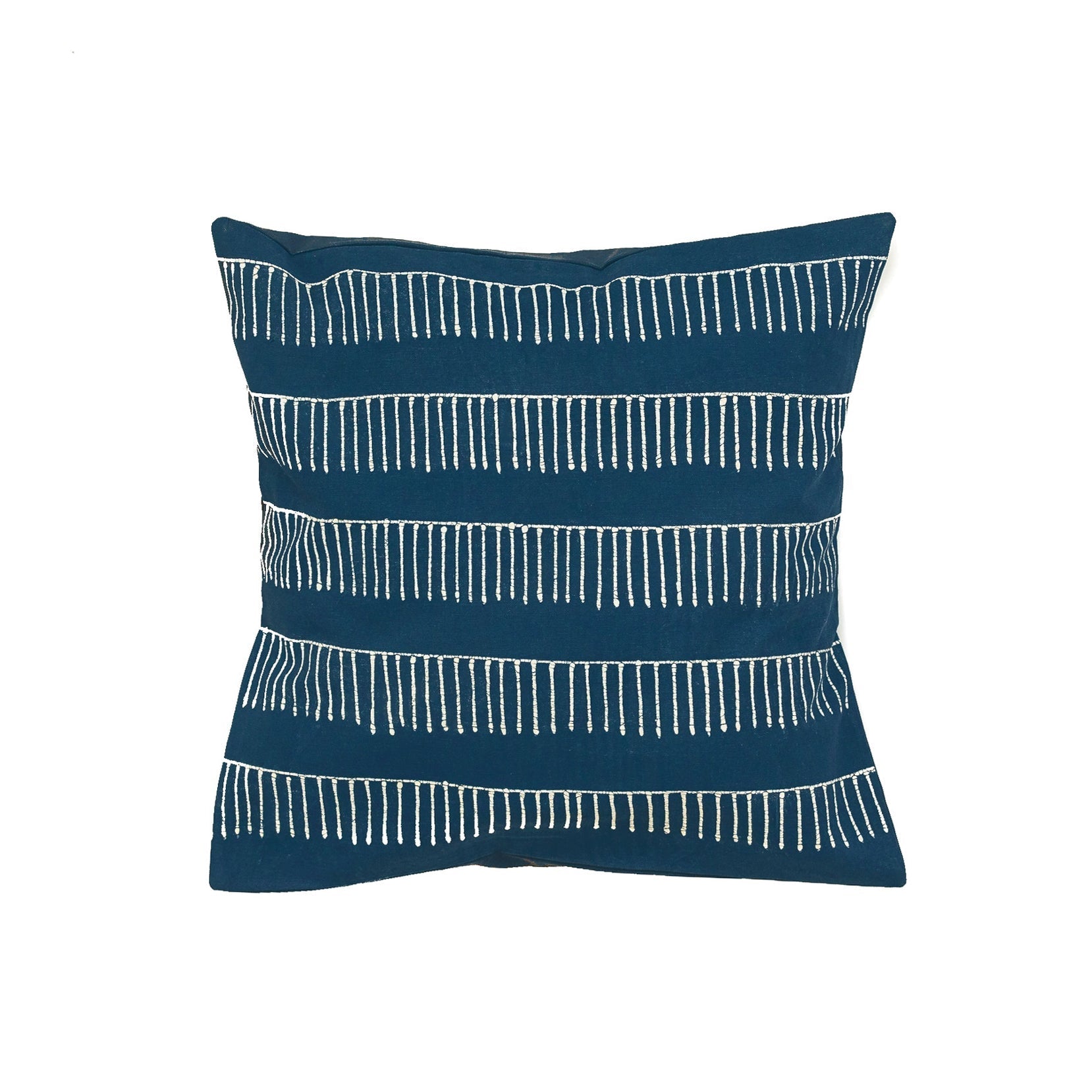 Indigo cushion cover made from 100% cotton with beautiful linear rake patterns.