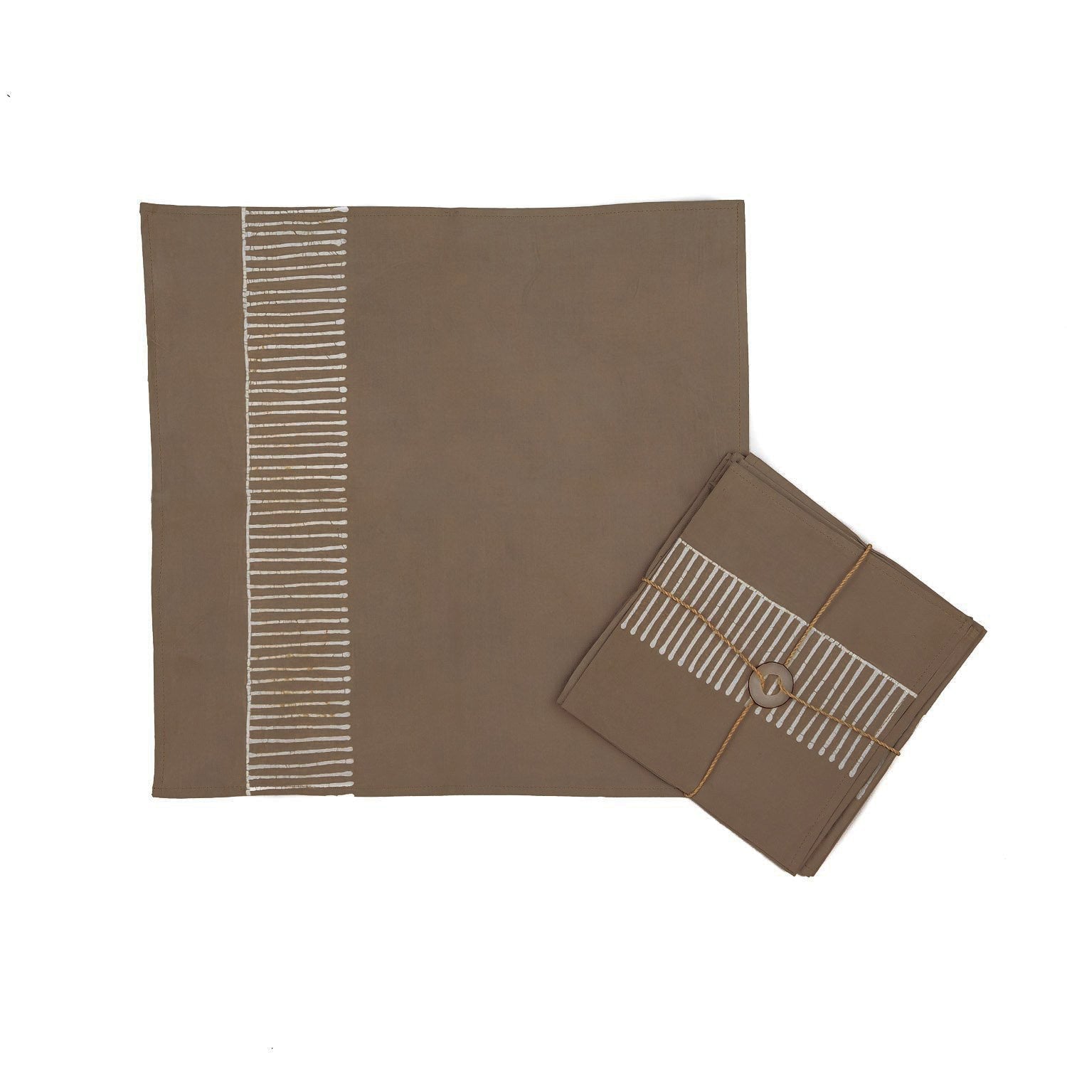 Dark taupe african made napkins, with stunning linear pattern, made using a Batik technique.